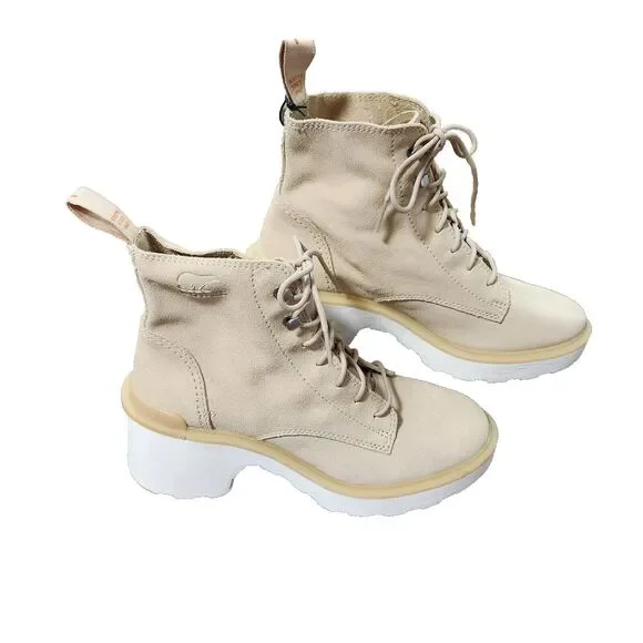 SOREL Hi-Line Waterproof Lace Up Leather Boot in Chalk Size 7 - Picture 3 of 11